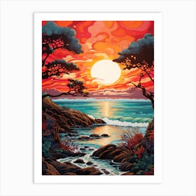 Coral Beach Australia At Sunset, Vibrant Painting 10 Art Print