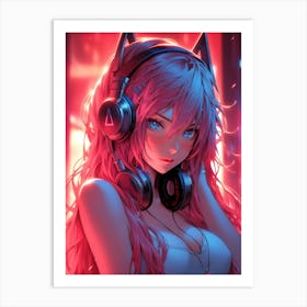 Anime Girl With Headphones 3 Art Print