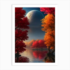 Autumn Trees By The Lake 1 Art Print