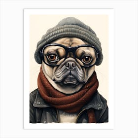 Pug Dog Wearing Glasses Art Print
