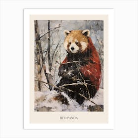 Vintage Winter Animal Painting Poster Red Panda 2 Art Print