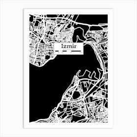 Izmir (Turkey) City Map — Hand-drawn map, vector black map Art Print