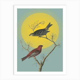 Two Birds Perched On A Branch Art Print