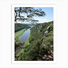 Trees, sandstone rocks and the Elbe valley Art Print