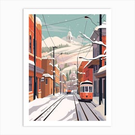 Vintage Winter Travel Illustration Oslo Norway 4 Art Print