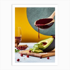 A Macro Perspective Panorama Of A Balanced Diet Cooking Scene Illustrated Avocado Carved Open Reve Art Print