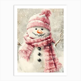 Snowman In Pink Scarf 1 Art Print