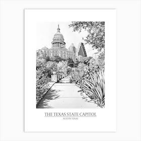 The Texas State Capitol Austin Texas Black And White Drawing 2 Poster Art Print