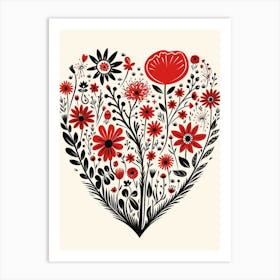 Heart Leaf Pattern Red & Black  3 Art Print