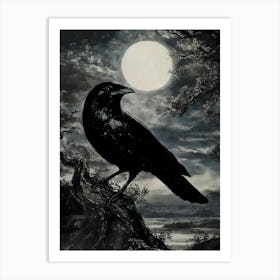 Dark Gothic Raven At Night Art Print