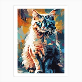 Fragmented Whimsy: A Geometric Feline Gaze Art Print