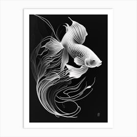 Ghost Koi Fish Minimal Line Drawing Art Print