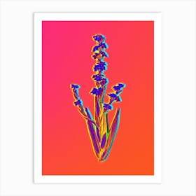 Neon Pale Yellow Eyed Grass Botanical in Hot Pink and Electric Blue n.0541 Art Print
