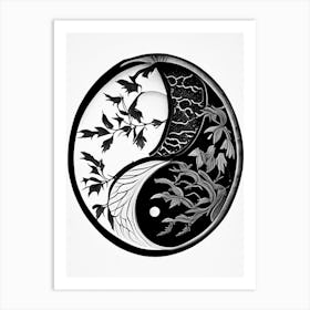 Minimal Yin and Yang 10 Linocut Art Print