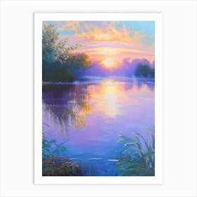 Sunrise Over Pond Waterscape Marble Acrylic Painting 3 Art Print
