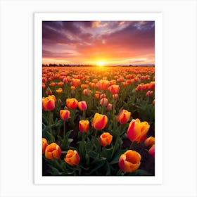 Tulip Field At Sunset 1 Art Print