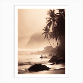 Person With Surfboard On Anse Source D Argent, Seychelles 1 Art Print