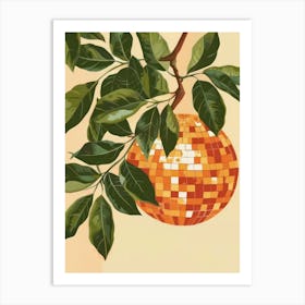 Disco Ball Orange Tree Green Leaves Kitchen Art Print