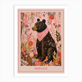 Floral Animal Painting Brown Bear 4 Poster Art Print