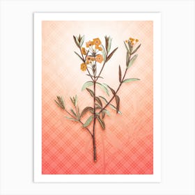 Bog Laurel Bloom Vintage Botanical in Peach Fuzz Tartan Plaid Pattern n.0098 Art Print