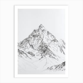 Nanga Parbat Pakistan Line Drawing 2 Art Print