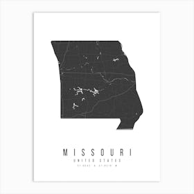 Missouri Mono Black And White Modern Minimal Street Map Art Print