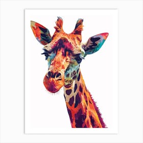 Giraffe Colourful Watercolour Face Portrait 1 Art Print