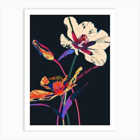 Neon Flowers On Black Poppy 3 Art Print