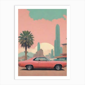 Pink Car In The Desert Art Print