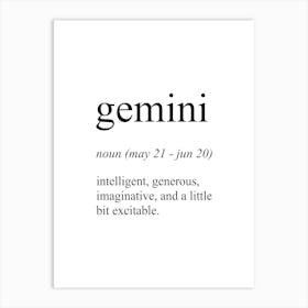 Gemini Star Sign Definition Meaning Art Print