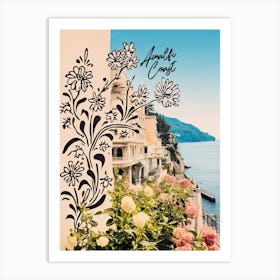 Amalfi Coast Postcard Flowers Collage 1 Art Print