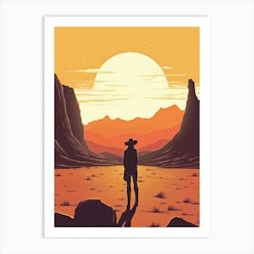 Cowgirl Riding A Horse In The Desert Orange Tones Illustration 6 Art Print
