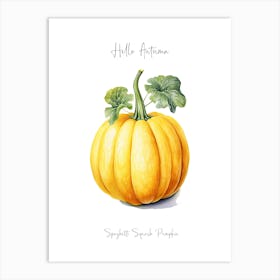 Hello Autumn Spaghetti Squash Pumpkin Watercolour Illustration 3 Art Print