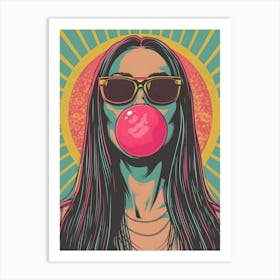 Pop Girl Blowing Bubble Gum Art Print