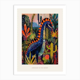 Dinosaur In The Desert With Cactus & Succulents Poster Art Print