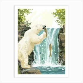 Polar Bear Catching Fish In A Waterfall Storybook Illustration 4 Art Print