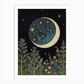 Moon And Stars Style William Morris 2 Art Print