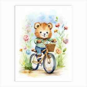 Biking Watercolour Lion Art Painting 2 Art Print