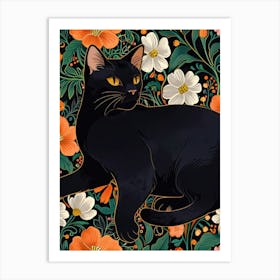 Black Cat With Flowers 8 Art Print