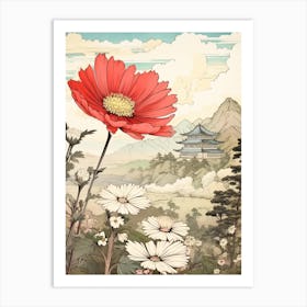 Hanagasa Japanese Florist Daisy 2 Japanese Botanical Illustration Art Print