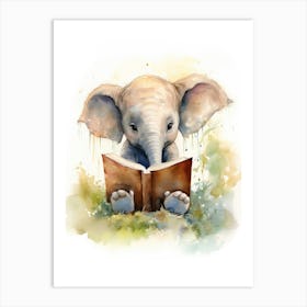 Elephant Painting Reading Watercolour 3 Art Print