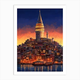 Galata Tower Modern Pixel Art 1 Art Print