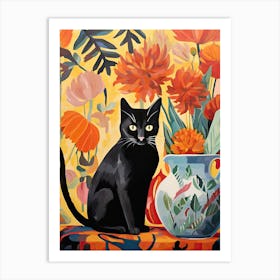 Poppy Flower Vase And A Cat, A Painting In The Style Of Matisse 1 Art Print