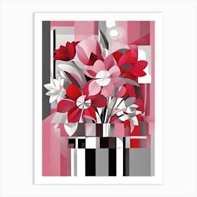 Pink Cubist Flowers 1 Art Print