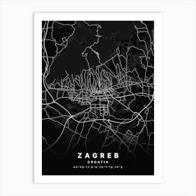 Zagreb Croatia Black Map Art Print