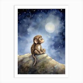 Monkey Painting Stargazing Watercolour 4 Art Print