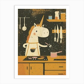 Unicorn In The Kitchen Muted Pastels Mustard Art Print