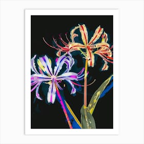 Neon Flowers On Black Agapanthus 3 Art Print