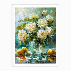 White Roses In A Vase 3 Art Print