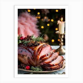 An Entregouted View Of A Glazed Spiced Pork Ham Festooned With A Crown Of Cloves Set On A Lavish C (5) 1 Art Print